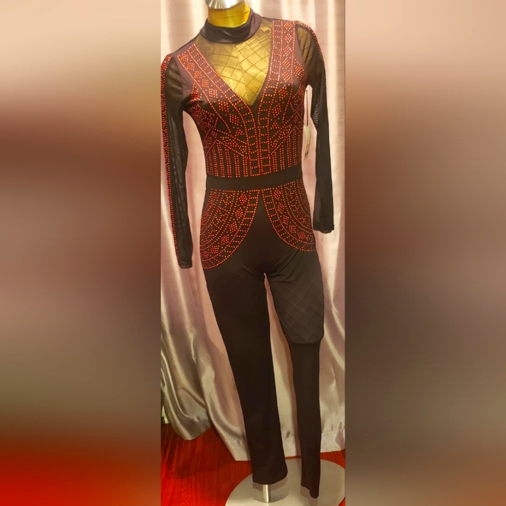 Black and Red Embellished Jumpsuit